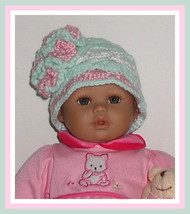 Preemie Girls Flower Hat Ready To Ship Mint Pastel Green White Pink Ruffled Girl - £7.35 GBP