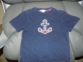 JANIE AND JACK Navy Blue T-Shirt W/Applique Striped Anchor Size 3 Boy&#39;s EUC - $15.33