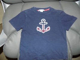 JANIE AND JACK Navy Blue T-Shirt W/Applique Striped Anchor Size 3 Boy&#39;s EUC - £12.28 GBP