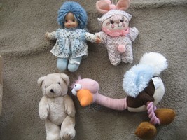 Vintage 1980&#39;s Stuffed Animal w/ Ocean Toys Doll Purple Yarn Hair Clown LOT 4 - £23.49 GBP