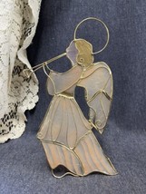 Capiz Shell/Gold Tone Wire Angel Playing Trumpet Figurine 8” Tall 1990 E... - $6.93