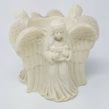Textured Candle Holder Angel Ceramic Winged Solemn Vintage Round Pedestal Raised - £11.90 GBP