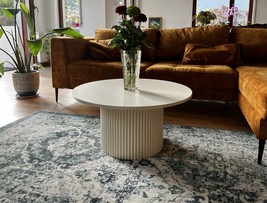 A low beige round fluted handmade coffee table - tr.tables - $309.00