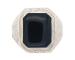 Art Deco 10k Gold Hand Engraved Men&#39;s Genuine Natural Black Onyx Ring (#... - £501.03 GBP