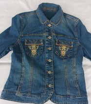 Kikit Jeans Jean Denim Jacket Blazer Womens Size M Floral Flower Embroidered Y2K - £20.07 GBP