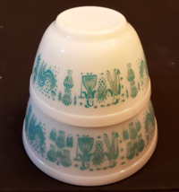 Pyrex Amish Butterprint Mixing Bowl LOT Turquoise/White 401 &amp; 402 MCM Mi... - £55.27 GBP