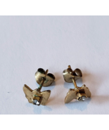 Vintage Small Gold Butterfly With Clear Stone Earrings - £15.52 GBP