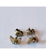 Vintage Small Gold Butterfly With Clear Stone Earrings - £14.87 GBP