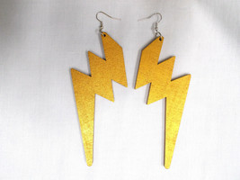 Big Royal Gold Lightning Bolt Bolts Bohemian Super Long Xl Dangling 5&quot; Earrings - £7.82 GBP