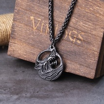 Wolf Head Norse Viking Pendant Stainless Steel Necklace Men Gift With Wooden Box - £14.39 GBP