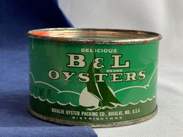 Vtg Bivalve Oyster Packaging Co USA B&amp;L Oysters Tin Can 1/2 Liquid Pint ... - £31.61 GBP