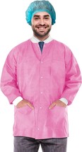 Pink Disposable SMS Lab Jackets 50 gsm Large /w Snaps Front (10 Pack) - £37.27 GBP