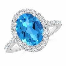 ANGARA Prong-Set Oval Swiss Blue Topaz Halo Ring with Diamonds - £1,525.74 GBP