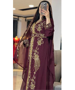 Handmade Women&#39;s New Kaftan Moroccan Wine Dubai Abaya Farasha Dress Fanc... - $100.00