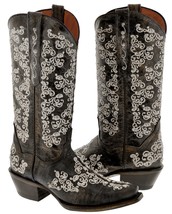 Womens Brown Leather Cowboy Boots Floral Embroidered Wedding Snip Toe - £86.32 GBP