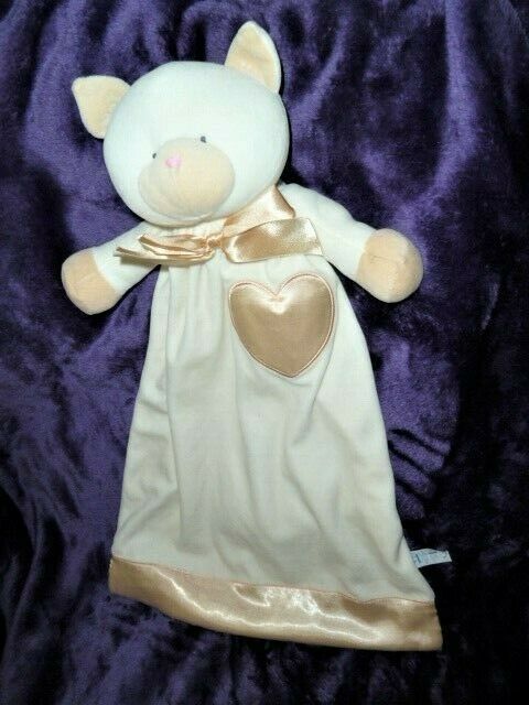 Applause Cream/Taupe/Gold/Beige Fleece Security Blanket Heart Satin Kitty Cat - £101.26 GBP