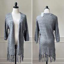 NWT Freshman Open Knit Grey Cardigan Tassels M - $20.70