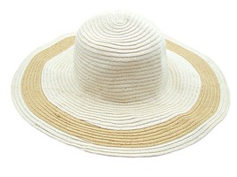 Womens Floppy Wide Brim Beach Straw Hat White Tan Gardening Sun Protection SPF - £15.36 GBP