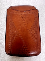Hand Tooled Leather Cigar or Cigarette Case Holder Vintage 5 x 3 3/8 Inches - $29.21