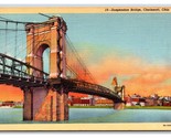 Suspension Bridge Cincinnati Ohio OH UNP Linen Postcard V21 - £2.29 GBP