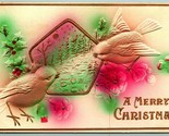 Merry Christmas Sparrows Holly Gilt Airbrush High Relief Embossed Postca... - $18.16