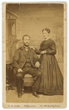 Antique CDV Circa 1860&#39;S Beautiful Couple Wearing Victorian Era Clothing Cline - £8.20 GBP