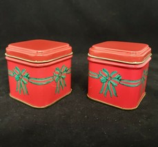 Gift Tin Holiday Themed Tins Set of 2 Small Christmas Tins Present Shape... - $7.99