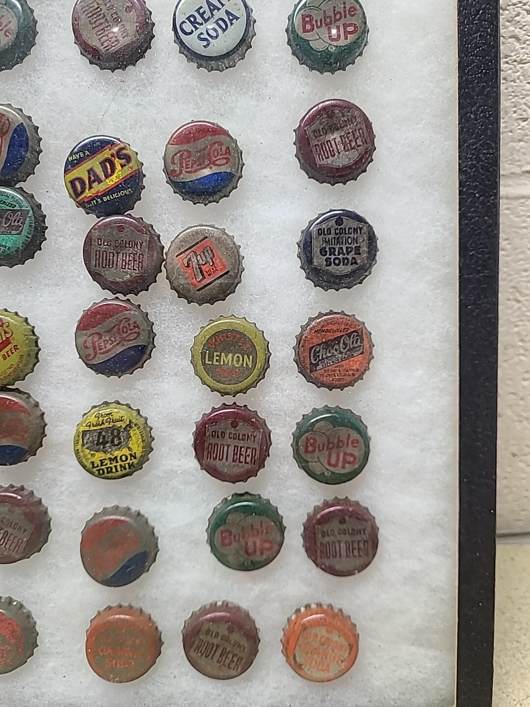 Vtg Bottle Cap Display of 60 - Pepsi Whistle Bubble Up ChocOla Coca-Cola Etc. Item image 7