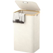 Laundry Hamper With Lid, 100L Tall Collapsible With Bamboo Handles, Large Waterp - £46.74 GBP