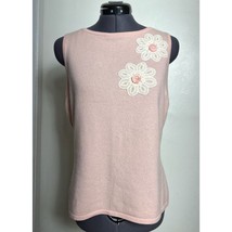  Vintage Pastel Pink Sleeveless Sweater Tank Top Lace Applique Knit Retr... - $857.01 MXN