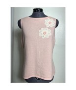  Vintage Pastel Pink Sleeveless Sweater Tank Top Lace Applique Knit Retr... - $859.14 MXN