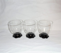 Weston Glass Lilly Lily Pad Foot Base Black 3&quot; Wine Glasses 1930s Set of 3 - £11.87 GBP