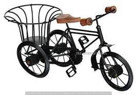Wrought Iron And Wood Cycle Rickshaw Showpiece Flower Vase Toy, table top Show P - £55.35 GBP