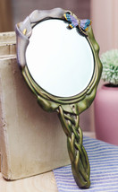 Ebros Calla Lily Dragonfly Bronzed Patina Resin Hand Mirror Vanity Accesory - £20.32 GBP
