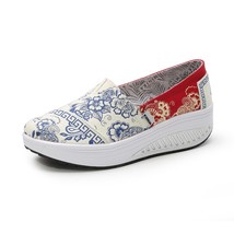 Autumn Women Shoes Wedge Canvas Shoes Woman Print Comfortable Loafers Slip On Fe - £30.58 GBP