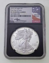2019-W S$1 American Silver Eagle Graded by NGC as PF70 Ultra Cameo Mercanti FDOI - $173.25