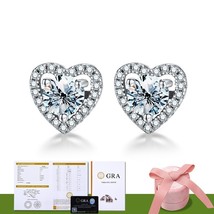 Moissanite Diamond Unusual Heart Party Halo Stud Earrings for Women Real 925 Ste - £43.92 GBP