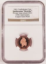 1861 Confederate Cent Copper Smithsonian Restrike 2011 Gem Proof NGC - $189.42