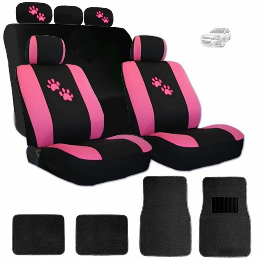 For Subaru New Car Seat Covers Front and Rear with Pink Paws Logo and Mats - $49.38