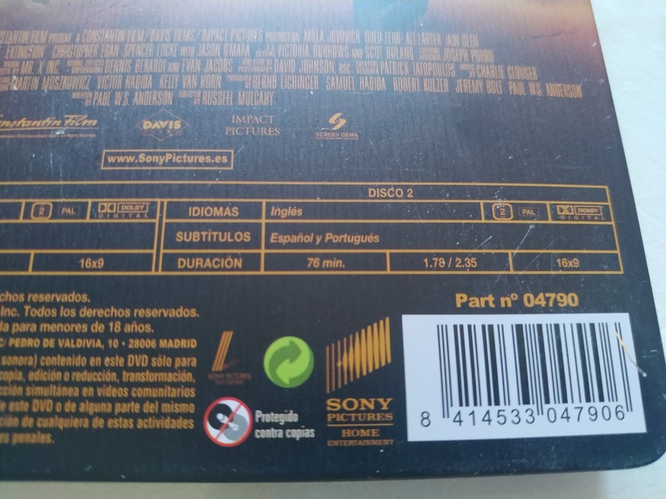 RESIDENT EVIL Extinction Milla Jovovich - 2 X DVD Steelbook Spanish English Am Item image 5