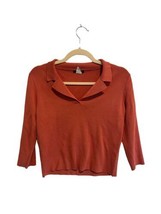 J CREW Womens Collared Rayon Blend Sweater Coral 3/4 Sleeve V-Neck Sz M - £14.49 GBP