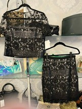 ELIE TAHARI Black Sheer Lace &amp; Sequin Detail Top &amp; Skirt 2-Piece Set Sz S/4 $640 - £181.14 GBP