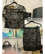ELIE TAHARI Black Sheer Lace &amp; Sequin Detail Top &amp; Skirt 2-Piece Set Sz ... - $226.61