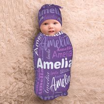 Personalized Baby Swaddle and Hat for Baby Girl Boy with Name  - £7.81 GBP