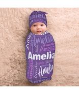Personalized Baby Swaddle and Hat for Baby Girl Boy with Name  - £7.85 GBP