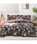 Floral Queen Size Comforter Sets, Black Pink Vintage Botanical Flower Printed - $42.11 CAD