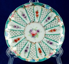 Antique Hand Painted Demitasse Saucer Turquoise Floral Dresden Plate Pattern - £3.99 GBP