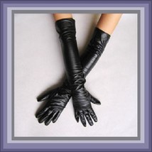 Faux Leather Elbow Length Long Black Evening Dress Gloves