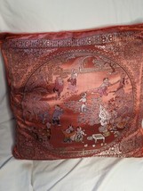 Vintage Oriental Chinese Silk / Silk Style Pillow 16&quot; x 16&quot; Approx - £11.82 GBP