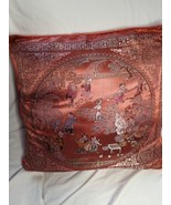 Vintage Oriental Chinese Silk / Silk Style Pillow 16&quot; x 16&quot; Approx - £11.86 GBP